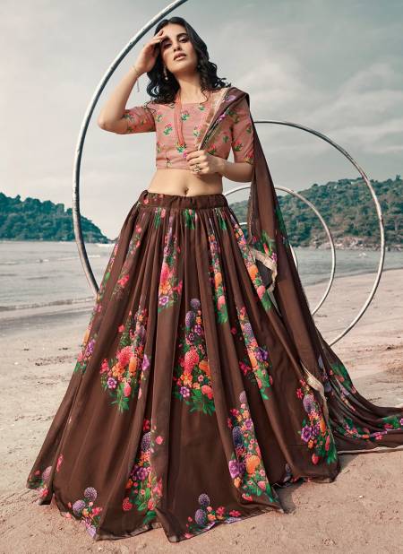 Brown Colour Arya Euphoria 6 Exclusive Designer Festive Wear Organza Printed Lehenga Choli Collection 5308